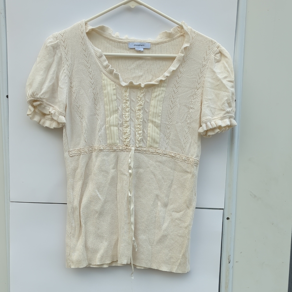 Cream Ruffled Top by Sister Jane Lite Weight Sweater And Bow